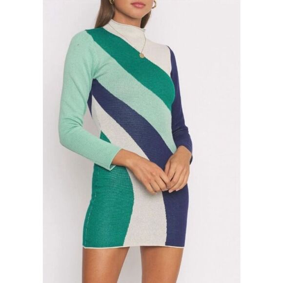 NWOT Dee Elly Mod Bold Green Versatile Mock Neck Mini Dress Women's Large - Picture 1 of 12